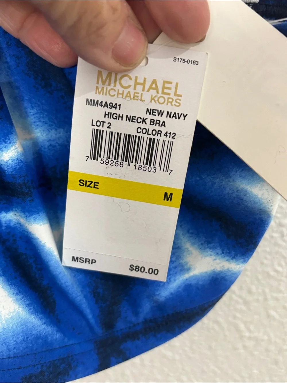 Michael Kors NWT Blue Abstract High Neck Bikini Swim Top Size M